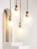 GobekUsa Cream Style LED Pendant Lamp for Bedroom and Bar - Designer Stone Wood Chandelier