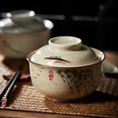 GobekUsa 6.5inch Retro Ceramic Ramen Bowl Set with Lid, Chopsticks, and Spoons
