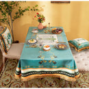 GobekUsa Double Swan & Floral Print Velvet Tablecloth with Tassels