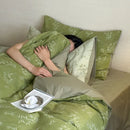 GobekUsa Bamboo Leaf Jacquard Bedding Set: Soft & Comfortable Quilt Set, 100% Cotton, Green, Adult & Kids.