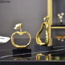 GobekUsa Fruit Shaped Metal Crafts Apple/pear Hollow Out Sculpture Modern Home Decor