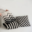 GobekUsa Geo Knit Stripe Woven Square Pillow 45x45cm Black Ivory Insets