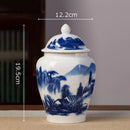 GobekUsa Blue White Porcelain Tea Canister Organizer Box Coffee Container Caddy Jar