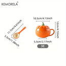 GobekUsa Halloween Pumpkin Shaped Ceramic Cup with Spoon | Kawaii Soup Mug