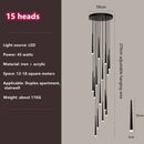 GobekUsa Loft Black LED Stair Chandelier for Modern Living Room and Restaurant