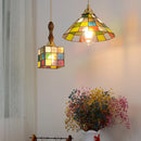 GobekUsa Colorful Glass Magic Cube LED Pendant Lights Tiffany Style Wood Hang Lamp