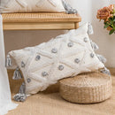 GobekUsa Geometric Tufted Tassel Cushion Cover White Grey Bohemian Decor Pillow Cover