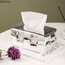 GobekUsa Geometric Grain Silver Check Tissue Box Holder & Desktop Organizer