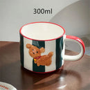 GobekUsa Kawaii Animal Ceramic Drinkware Set: Coffee Cup, Dessert Plate, Cute Dog Mug
