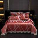 GobekUsa Golden Jacquard Cotton Lace Bedding Set - Silky Soft Duvet Cover, Flat Sheet, Pillowcase
