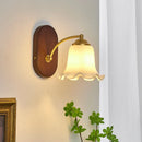GobekUsa LED Japanese Style Wall Lights Copper Wood Bedside Lamp for Home Bedroom