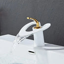 GobekUsa Golden/White Basin Faucet: Black Brass Waterfall Sink Mixer Tap, Hot & Cold.