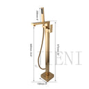 GobekUsa Brushed Gold High Rise Round Bath Mixer Roman Tub Faucet Set Floor Stand