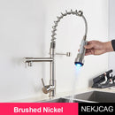 GobekUsa LED Spring Kitchen Faucet: Dual Swivel Spout, Pull Down, Hot Cold Mixer Tap