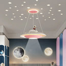 GobekUsa Cartoon Astronaut Chandelier UFO Ceiling Lamp for Kids Girl Boy Bedroom