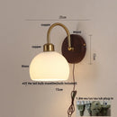GobekUsa LED Wall Light Glass Fixture Pull Chain Switch Wood Bedside Sconce