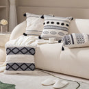 GobekUsa Boho Tufted Fringed Black White Geometry Printed 45x45cm Pillowcase