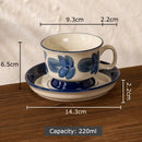 GobekUsa Ink Flowers Ceramic Cup & Saucer Set - Gold-plated Coffee Mug for Dining Table