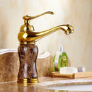 GobekUsa Golden Marble Bathroom Sink Faucet Hot Cold Water Mixer Deck Mounted Gold Tap