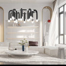 GobekUsa Black U Shape Tube Gold Ring Chandelier for Foyer Dining Room Lighting