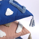 GobekUsa Boho Tufted Tassel Cushion Cover 45x45cm - Blue Pink Cotton Throw Pillow Cover