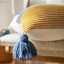 GobekUsa Knit Stripe Cushion Cover 45x45cm with Blue Pink Tassels for Home Decor