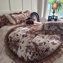 GobekUsa Butterfly Flowers Lace Velvet Bedding Set with Ruffles - Full Bed Linen Collection