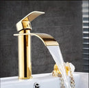 GobekUsa Gold and White Waterfall Bathroom Basin Faucet Mixer Tap Hot Cold Sink