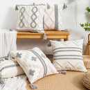 GobekUsa Geometric Tufted Tassel Cushion Cover White Grey Bohemian Decor Pillow Cover