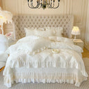 GobekUsa Korean Princess Style Quilted Bedding Set with Lace Ruffles 200x230cm