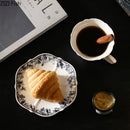 GobekUsa Grey Blue Rose Ceramic Cup & Saucer Set, Classical Mugs for Dining Table and Coffee Mug