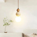 Cream Stone Pendant Light With Wood Accent