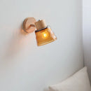 GobekUsa Amber Glass LED Wall Sconce Nordic Modern Wood Pull Chain Switch Stair Light