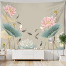 GobekUsa Koi Lotus Ink Tapestry Wall Hanging - Bohemian Aesthetics Home Decor