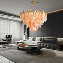 GobekUsa Gold Chrome Dimmable Amber Glass Petal Chandelier – French Design Luxury Hanglamp
