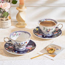 GobekUsa Flowers Pattern Ceramic Cup & Saucer Set for Dining Table, Coffee, Tea, Juice