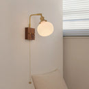 GobekUsa Globe Ceramic Walnut Wood Wall Light with Pull Chain Switch and Rotatable Design