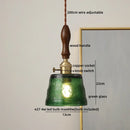 GobekUsa Green Glass LED Pendant Lamp with Knob Switch, Copper Chandelier
