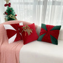 GobekUsa Christmas Bow Patchwork Velvet Pillow Cover Set for Festive Home Decor