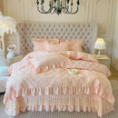 GobekUsa Korean Princess Style Quilted Bedding Set with Lace Ruffles 200x230cm