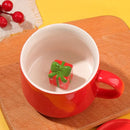 GobekUsa Christmas Animals Ceramic Tea Cup Set Red Porcelain Mugs