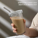 GobekUsa Glass Straw Cup Set | Japanese Style Coffee Tea Milk Cup with Lid