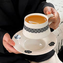 GobekUsa Black Flower Porcelain Cup & Saucer Set, Elegant Coffee Mug for Dining & Afternoon Tea