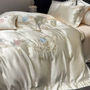 GobekUsa Luxe Brocade Cotton Flowers Embroidery Bedding Set Cream/Champagne Patchwork