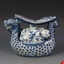GobekUsa Blue White Porcelain Child Sleep Dragon Boat Statue