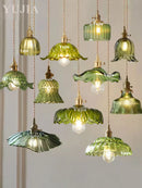 Vintage Green Glass Pendant Light With Brass Finish