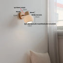 GobekUsa Ceramic LED Wall Lights with Pull Chain Switch, Modern Wood Base Bedside Lamp