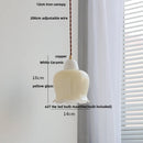 GobekUsa Ceramic Walnut Pendant Light with LED, Adjustable Hanging Lamp