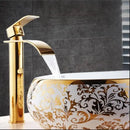 GobekUsa Gold and White Waterfall Bathroom Basin Faucet Mixer Tap Hot Cold Sink