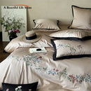 GobekUsa 1000TC Cotton Butterfly Flowers Embroidery Bedding Set with Duvet Cover, Sheet, Pillowcases